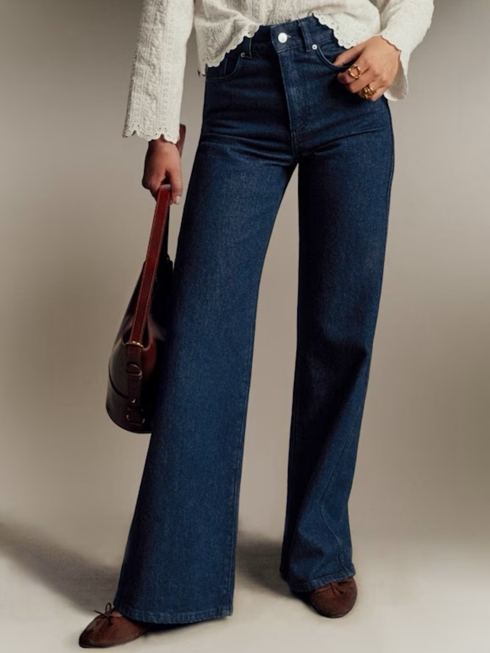 Sezane New 70s Trouser Wide Leg Jeans Size 6 Hemmed-30” Indigo Blue
